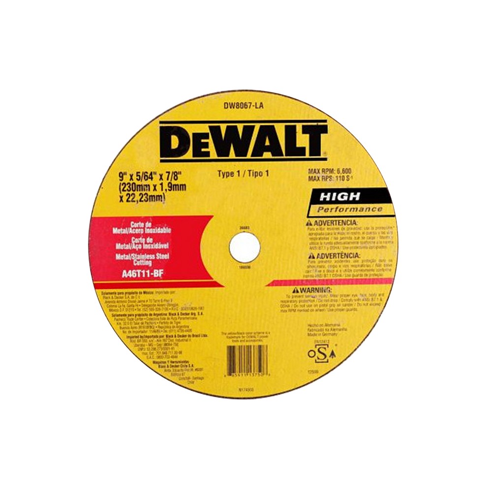 Disco Corte Rapido 9X5/64X7/8 DW8067